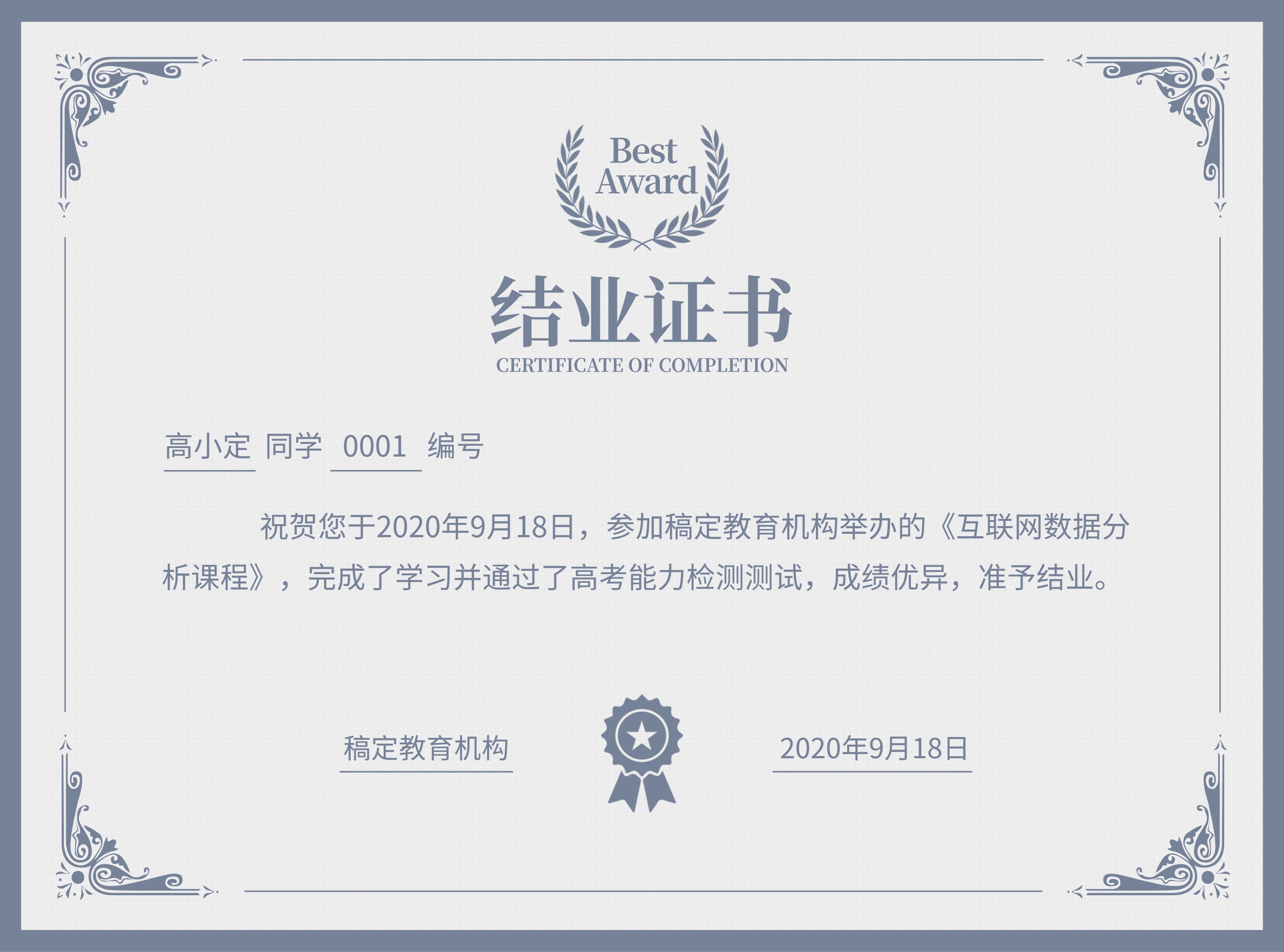 结业证书内容